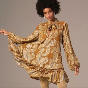 Maeve Tie-Neck Metallic Tunic Dress Size Large Great Condition